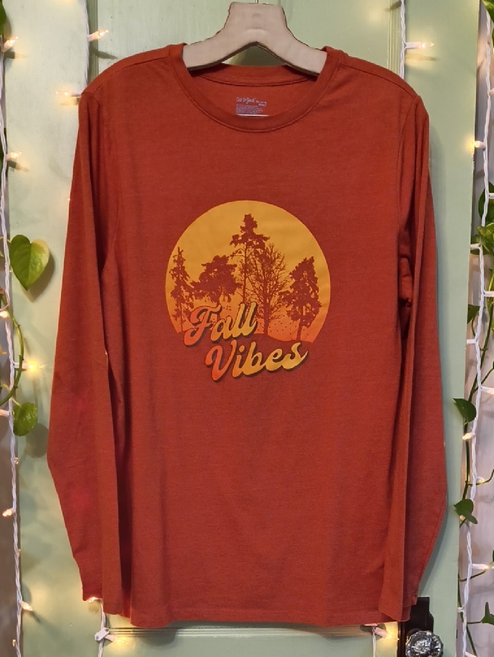 Women's Cat & Jack Fall Vibes Autumn 🍁🍂 Orange Long Sleeve T-shirt M/L